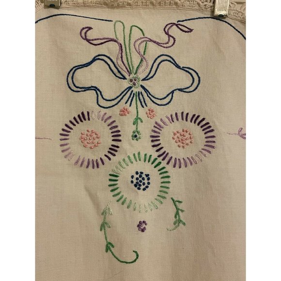 Vintage Linen Embroidered 30.5" x 17" Table Runner Purple Blue Green Handmade - Picture 5 of 11
